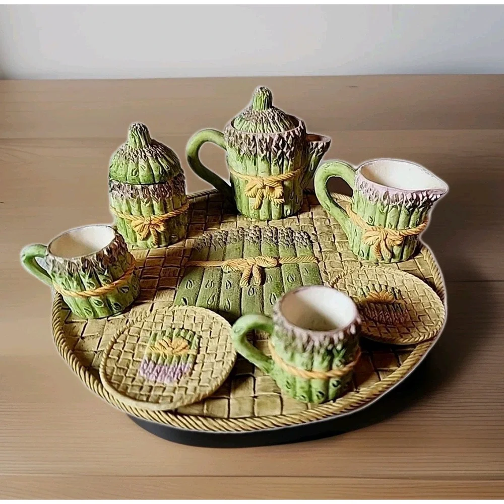 VTG '95 Young's Asparagus Tea Set Doll House Fairy Garden Mini Tea Set Fun Gift